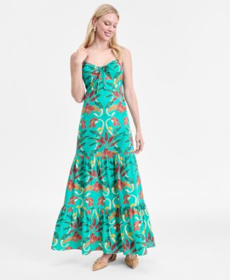 I.N.C. International Concepts - Women's Floral-Print Smocked-Back Tiered Cotton Maxi Dress