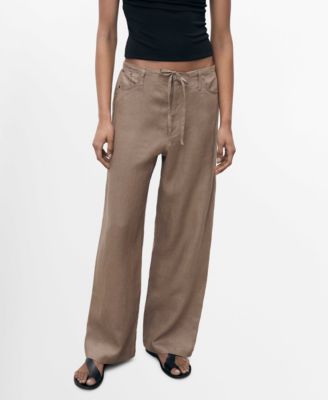 MANGO - Women's Wide Leg Linen Trousers