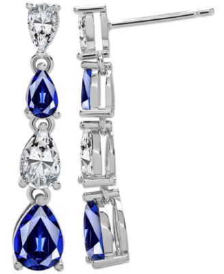 Macy's - Blue Spinel (3/4 ct. t.w.) & Lab Grown White Sapphire (1-7/8 ct. t.w.) Pear-Shaped Linear Drop Earrings in Sterling Silver