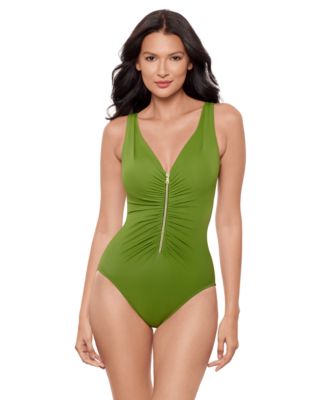Miraclesuit - Women's Razzle Dazzle Tummy-Control Zip-Front One-Piece Swimsuit