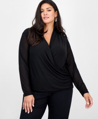I.N.C. International Concepts - Plus Size Mesh Draped Top