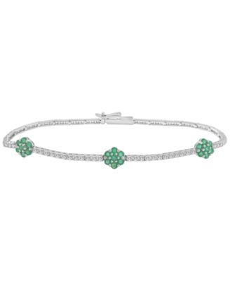 Macy's - Lab Grown Emerald (5/8 ct. t.w.) and White Sapphire (2-1/6 ct. t.w.) Cluster Link Bracelet in Sterling Silver